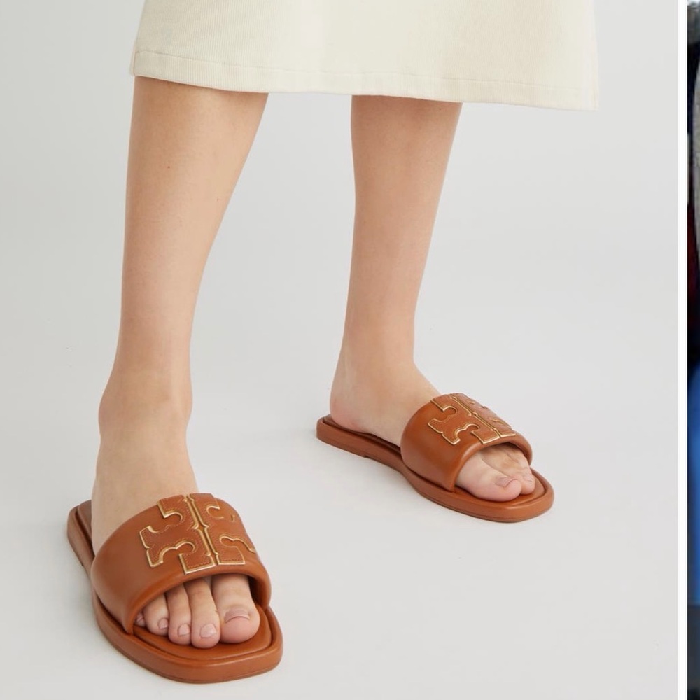 Tory Burch Tan Logo Slide Sandals - Picture 7 of 7